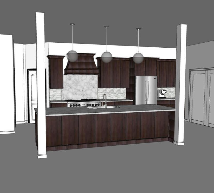 3D rendering of custom Kitchen design. Mid Missouri