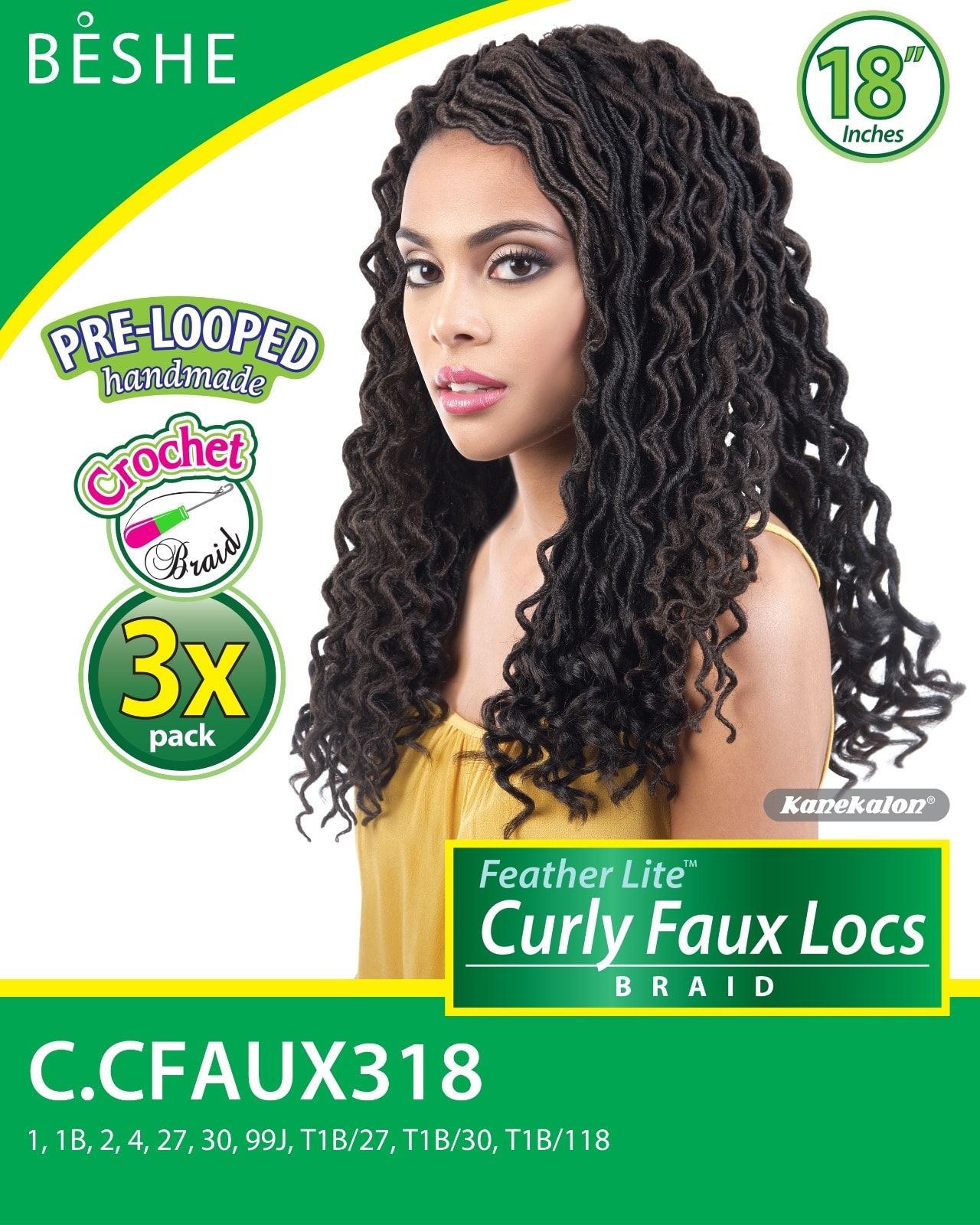 Woman with curly faux locs hair, product package displays 