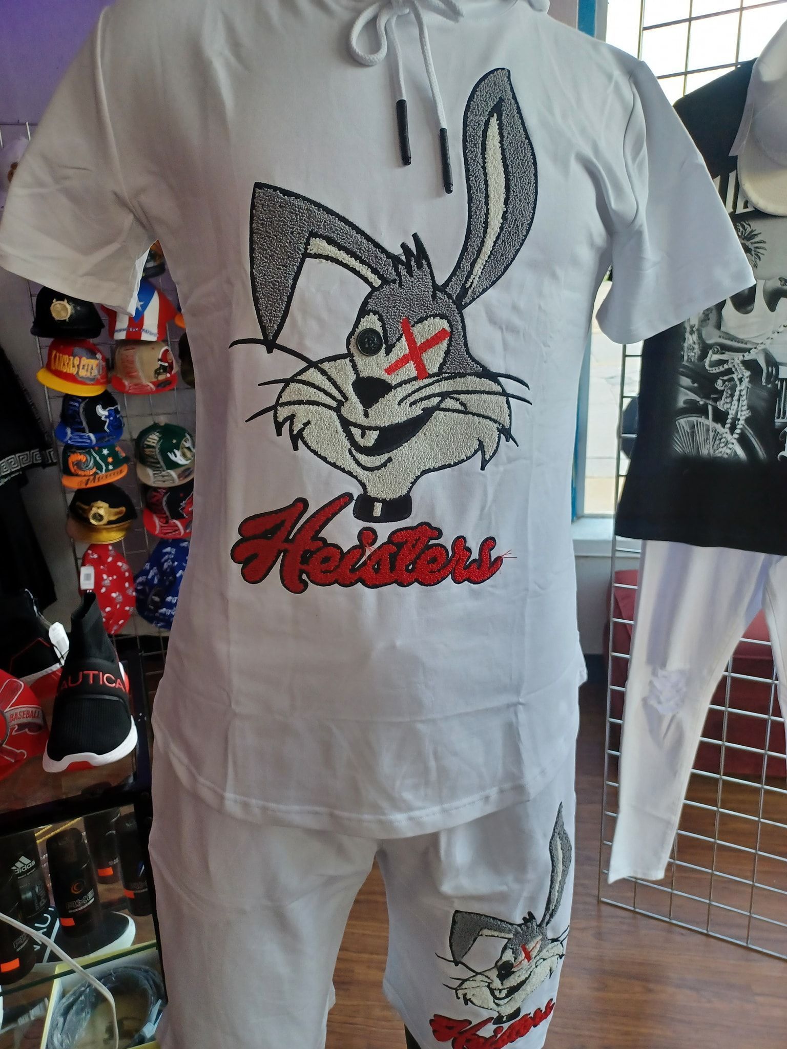 White outfit with Bugs Bunny design and 