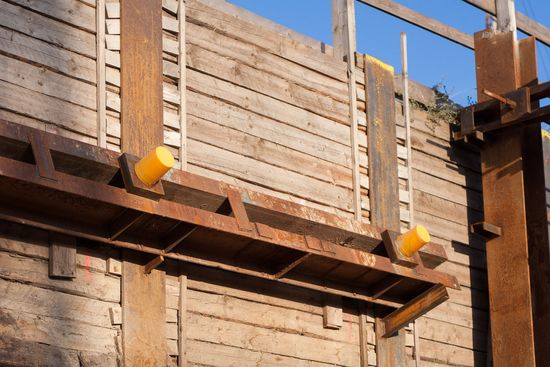 wood retaining walls under installation