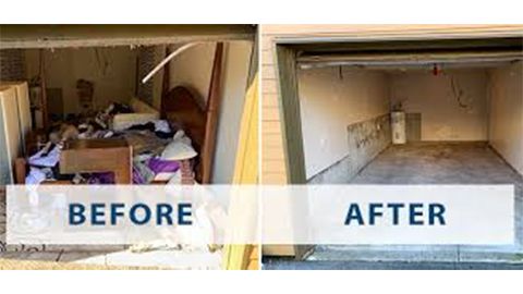 There is a before and after picture of a garage.