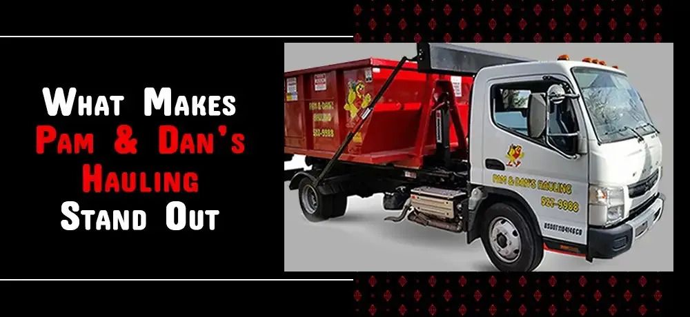 A dump truck with a red dumpster attached to it.