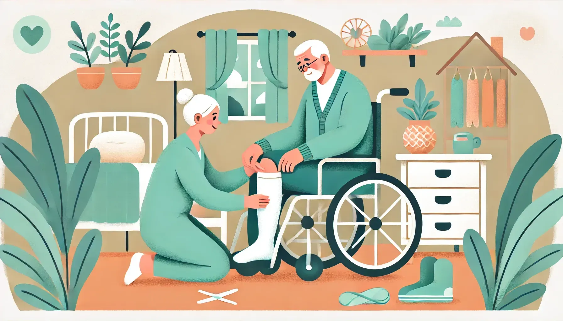 Verpleegundige ondersteund de oudere kwetsbare client met zorg