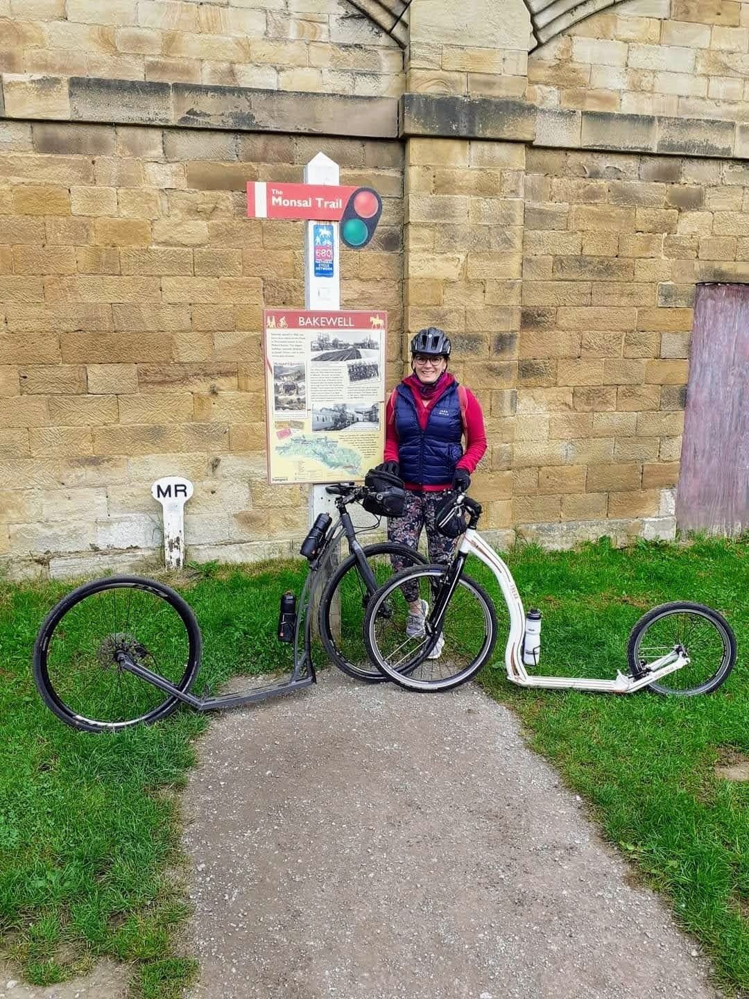 Sarah with the Yedoo Trexx and MIBO Alltrack at the start of the Monsal Trail, Bakewell.