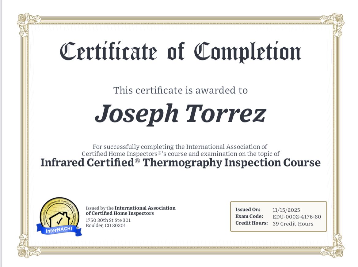 Joe Torrez InterNACHI Infrared Certification 