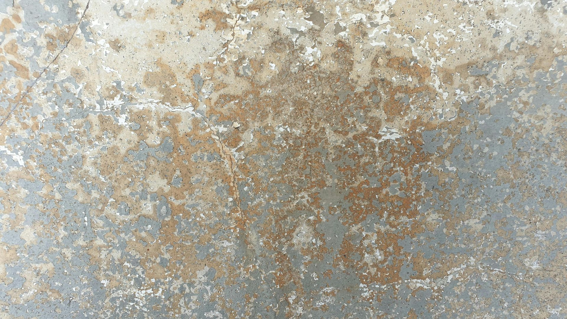 Textured concrete wall with peeling paint, varying shades of gray and brown.