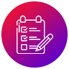 Checklist with pencil; purple and red gradient background.