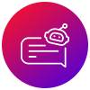 Chatbot icon with a speech bubble, outlined in white, on a purple to red gradient background.