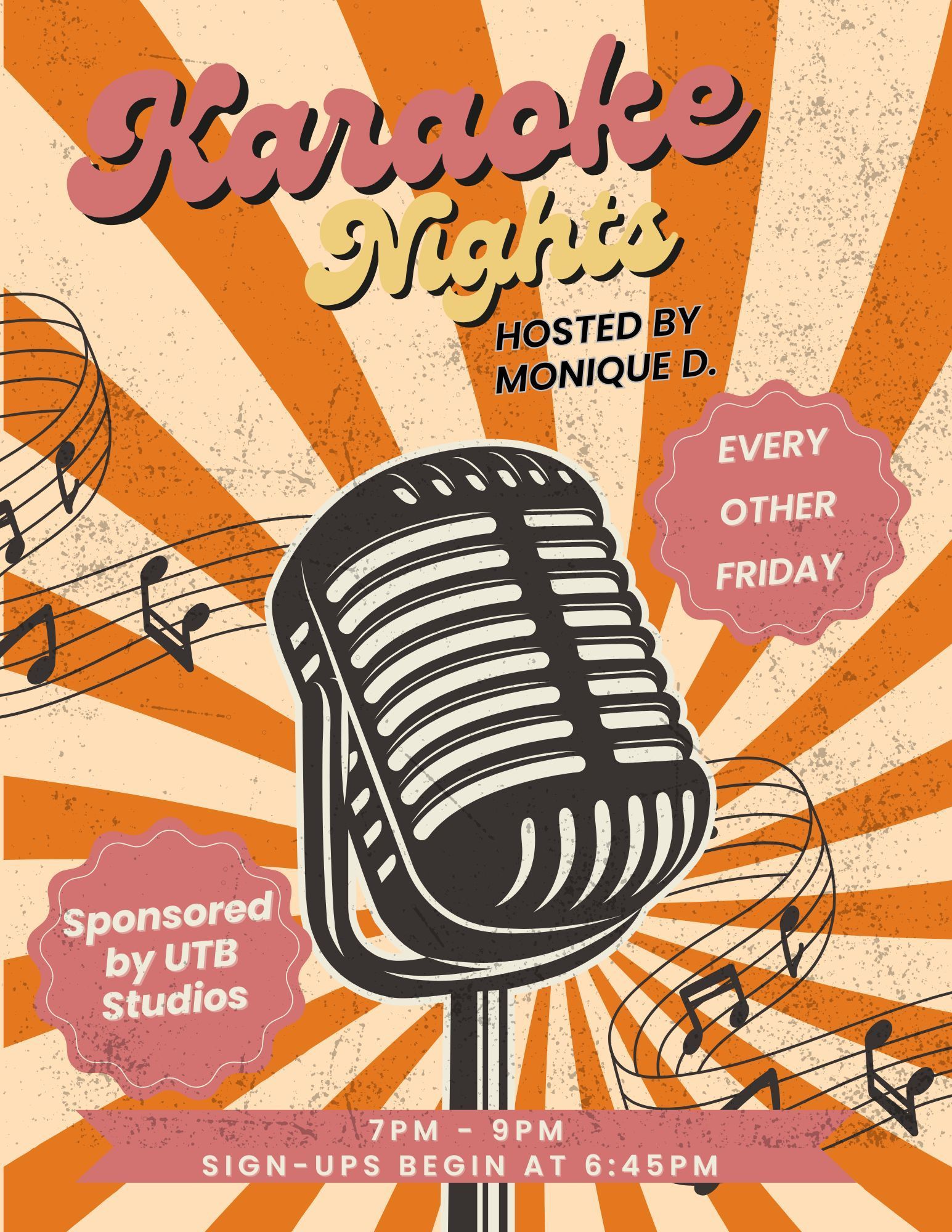 A poster for karaoke nights hosted by monique d.