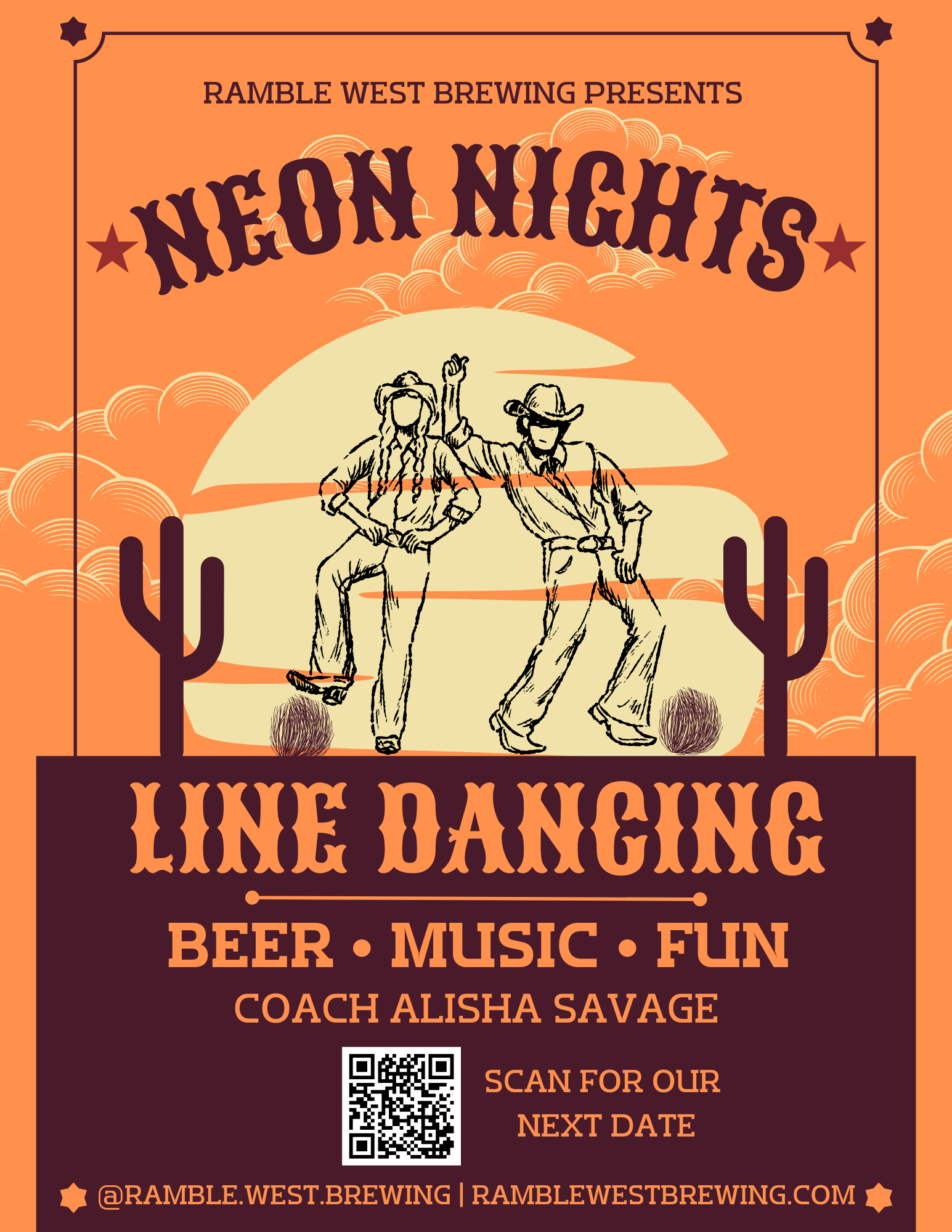 Neon nights line dancing beer music fun coach alisha savage