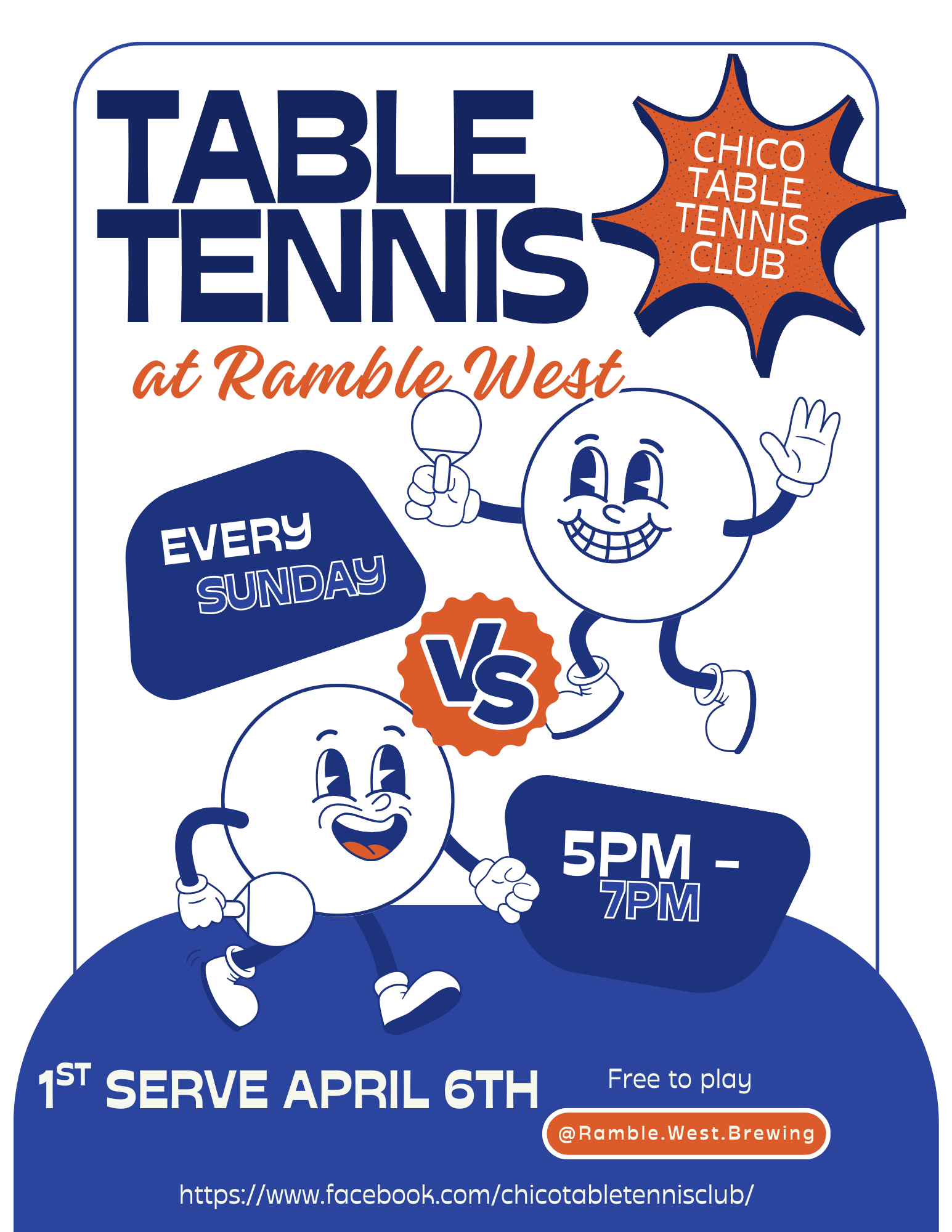 A poster for table tennis at ramble west every sunday