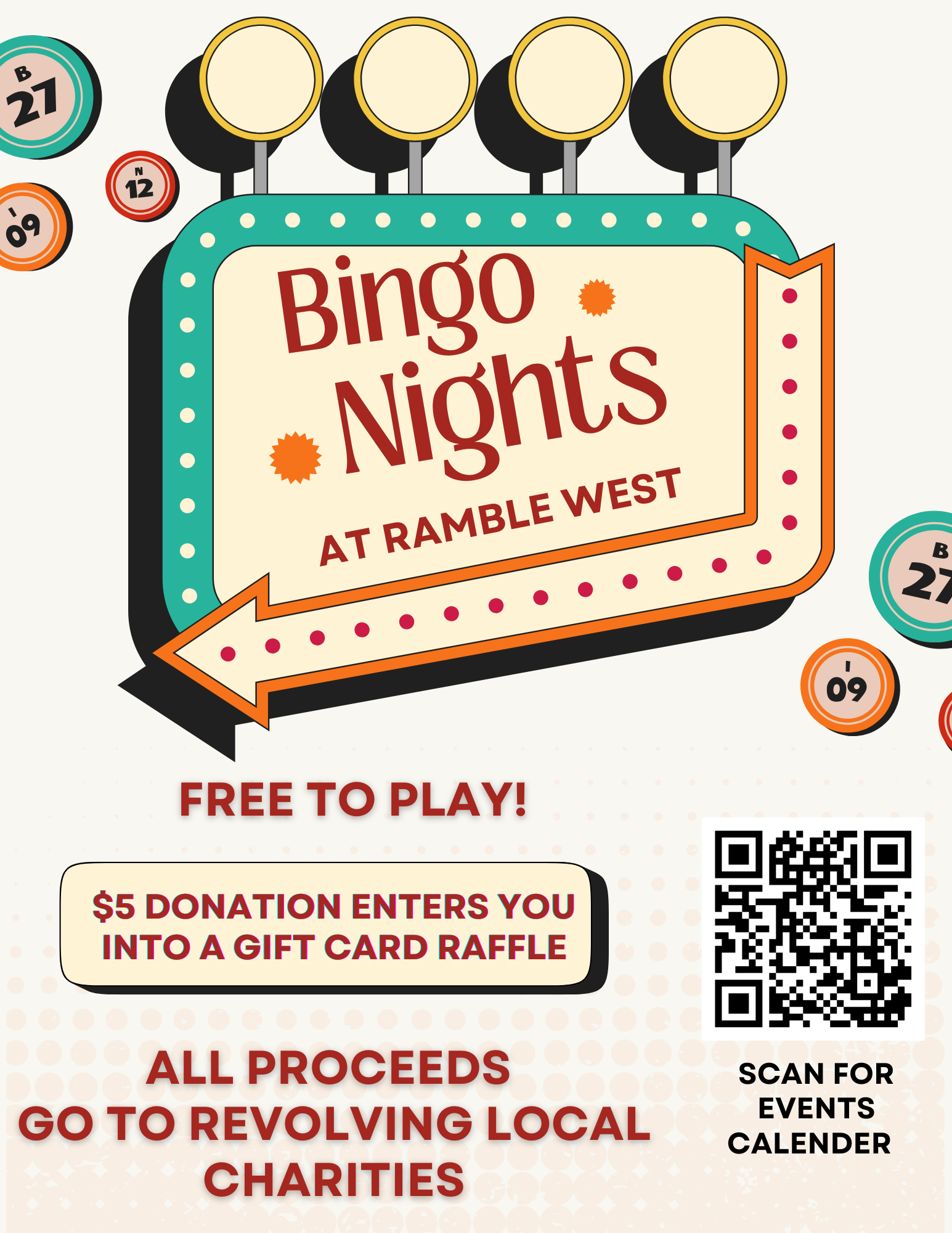 A poster for bingo nights at ramble west.