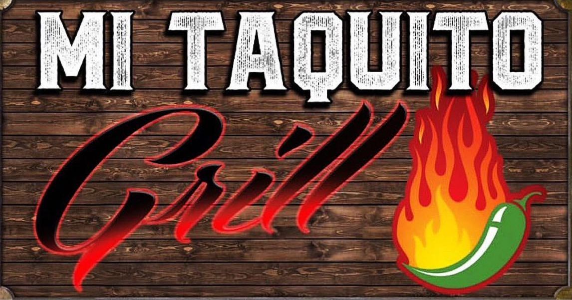 The logo for mi taquito grill is on a wooden sign.