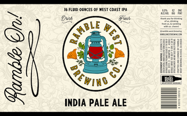 A label for ramble west brewing company india pale ale