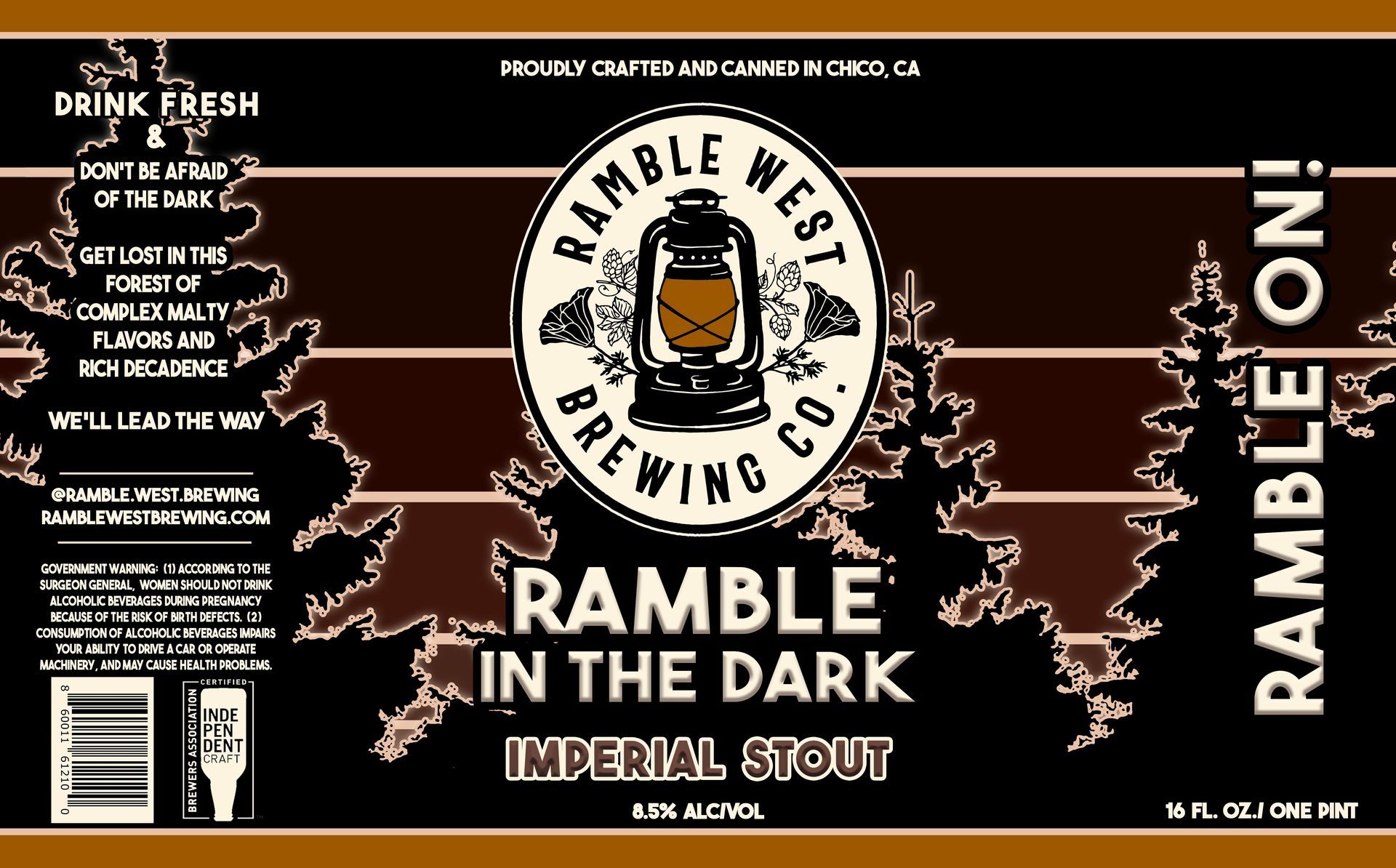 a label for ramble in the dark imperial stout