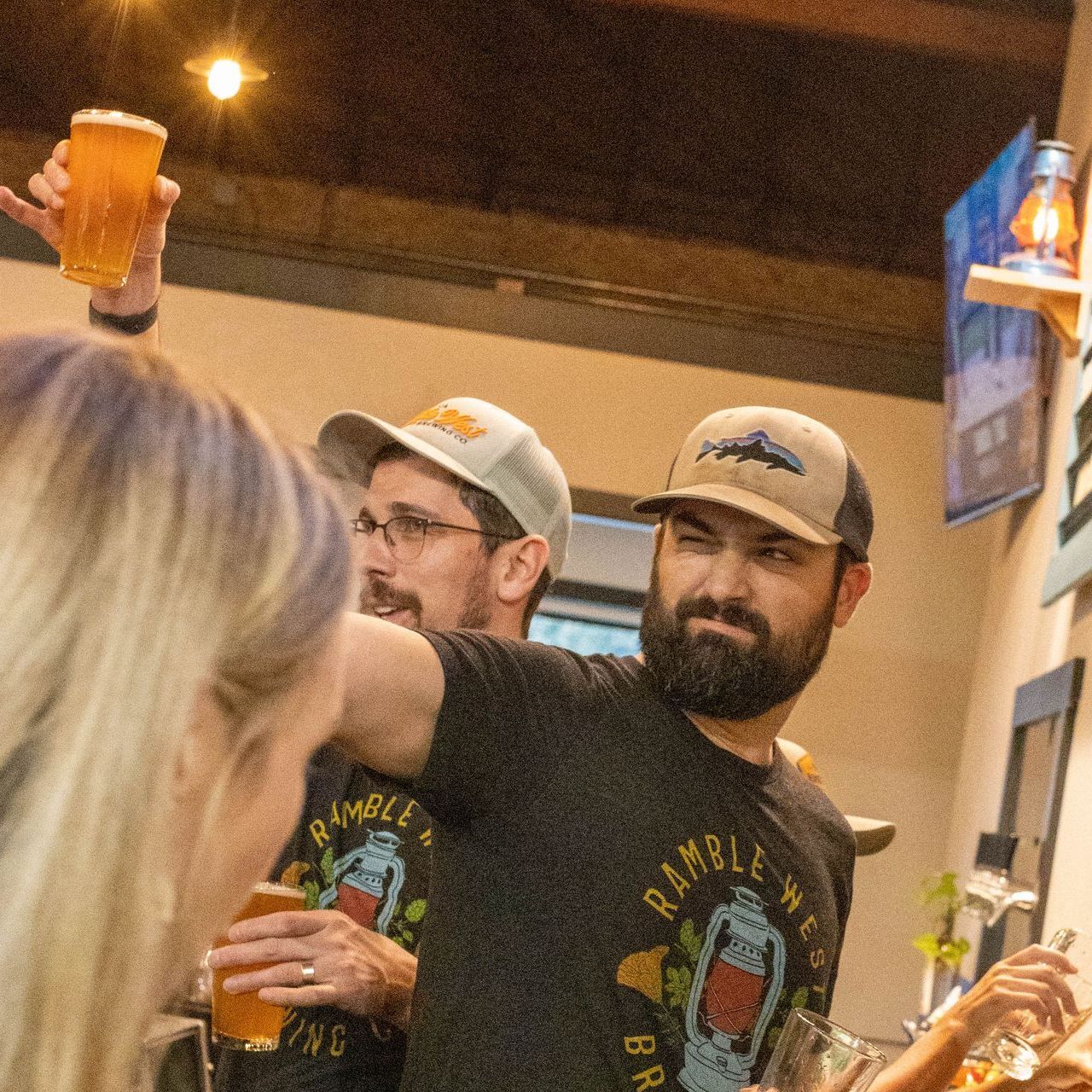 A man wearing a shirt that says ramble on it