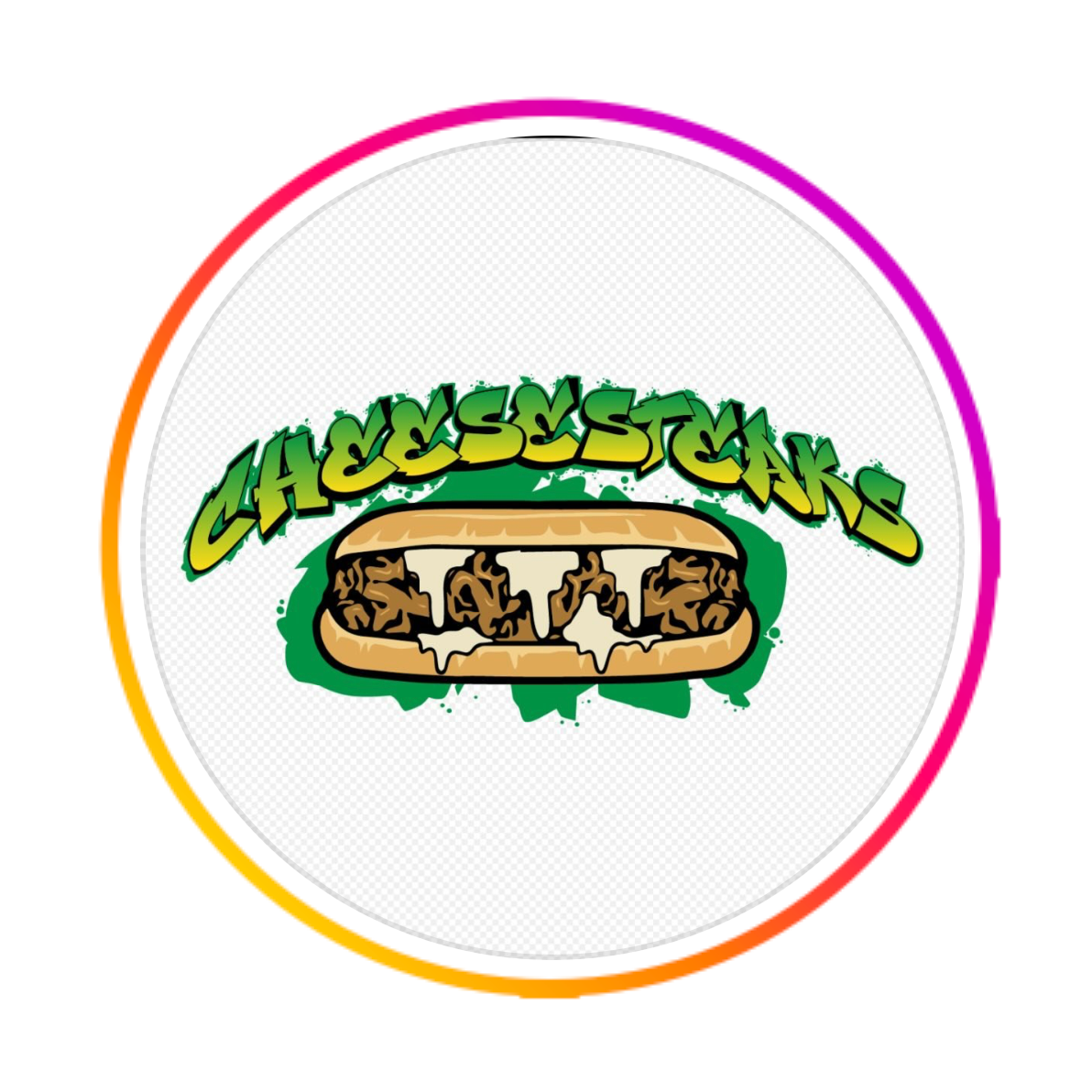 Logo with a cheesesteak sandwich and the word 