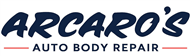 Arcaro's Auto Body Repair logo. Dark blue script lettering above smaller text in black on white background.
