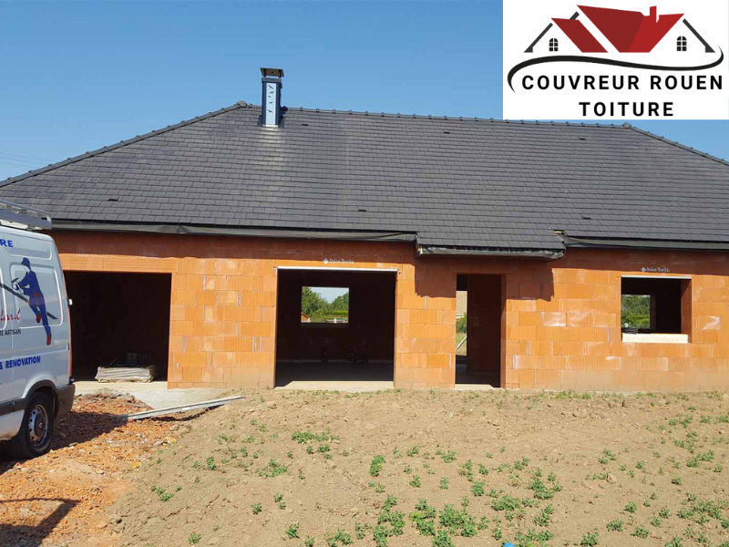 installation de couverture en ardoise dans le cadre d'une construction neuve près de Rouen