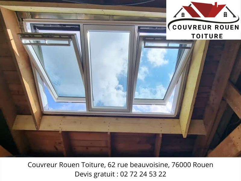 pose de 3 Velux sur toiture en zinc à Rouen par couvreur rouen toiture
