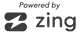 A black and white logo that says powered by zing