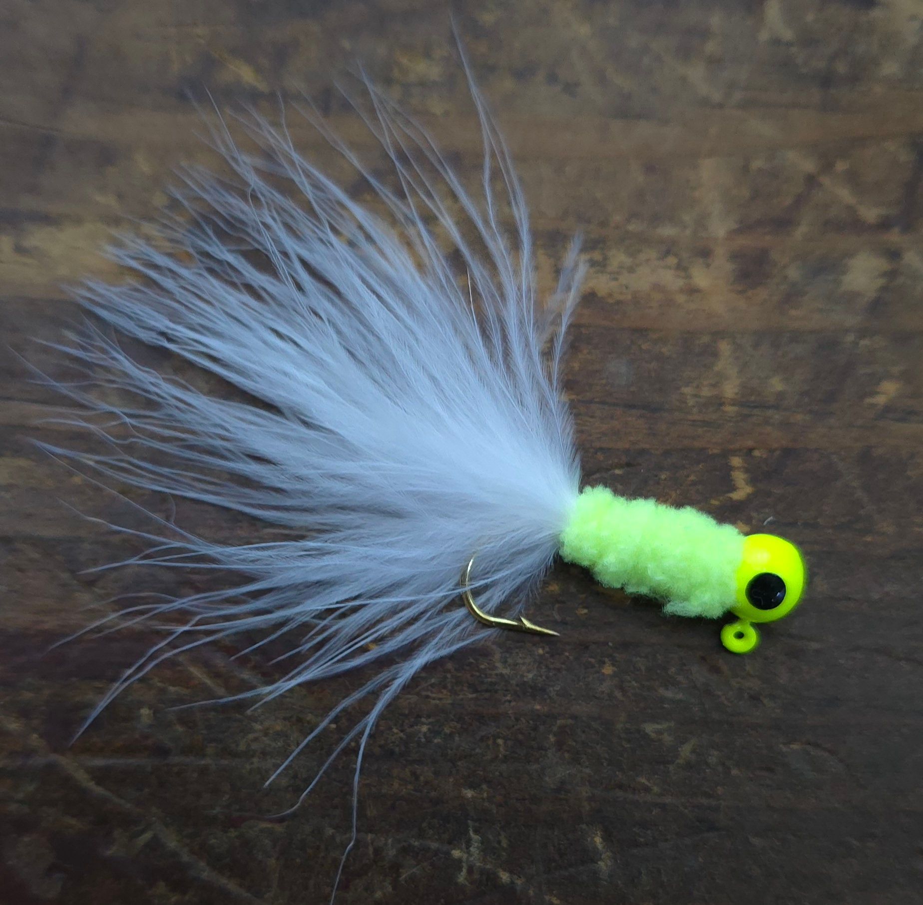 white/green feathered jig