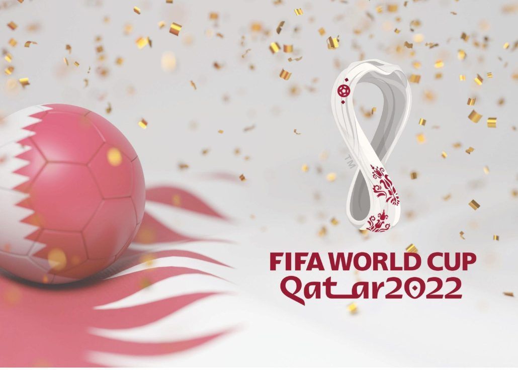 A soccer ball with the qatar flag on it