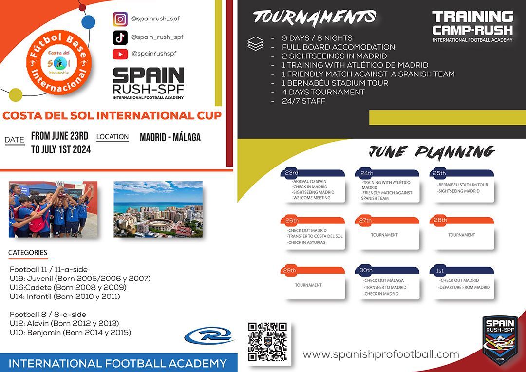 A flyer for spain rush spf costa del sol international cup