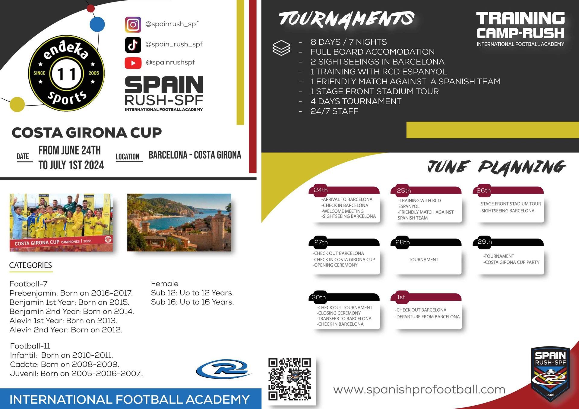 A flyer for the Spain Rush-SPF Costa Girona Cup tournament package