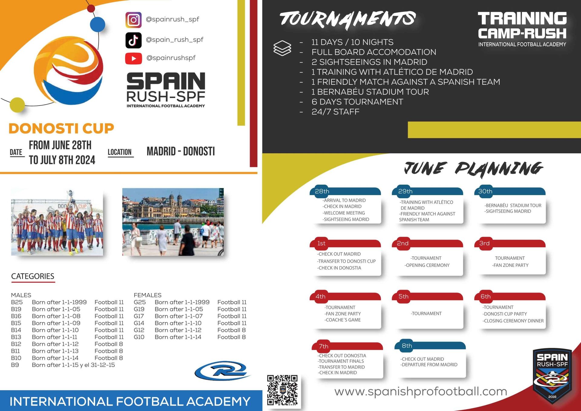 A flyer for the Spain Rush-SPF Donosti Cup tournament package