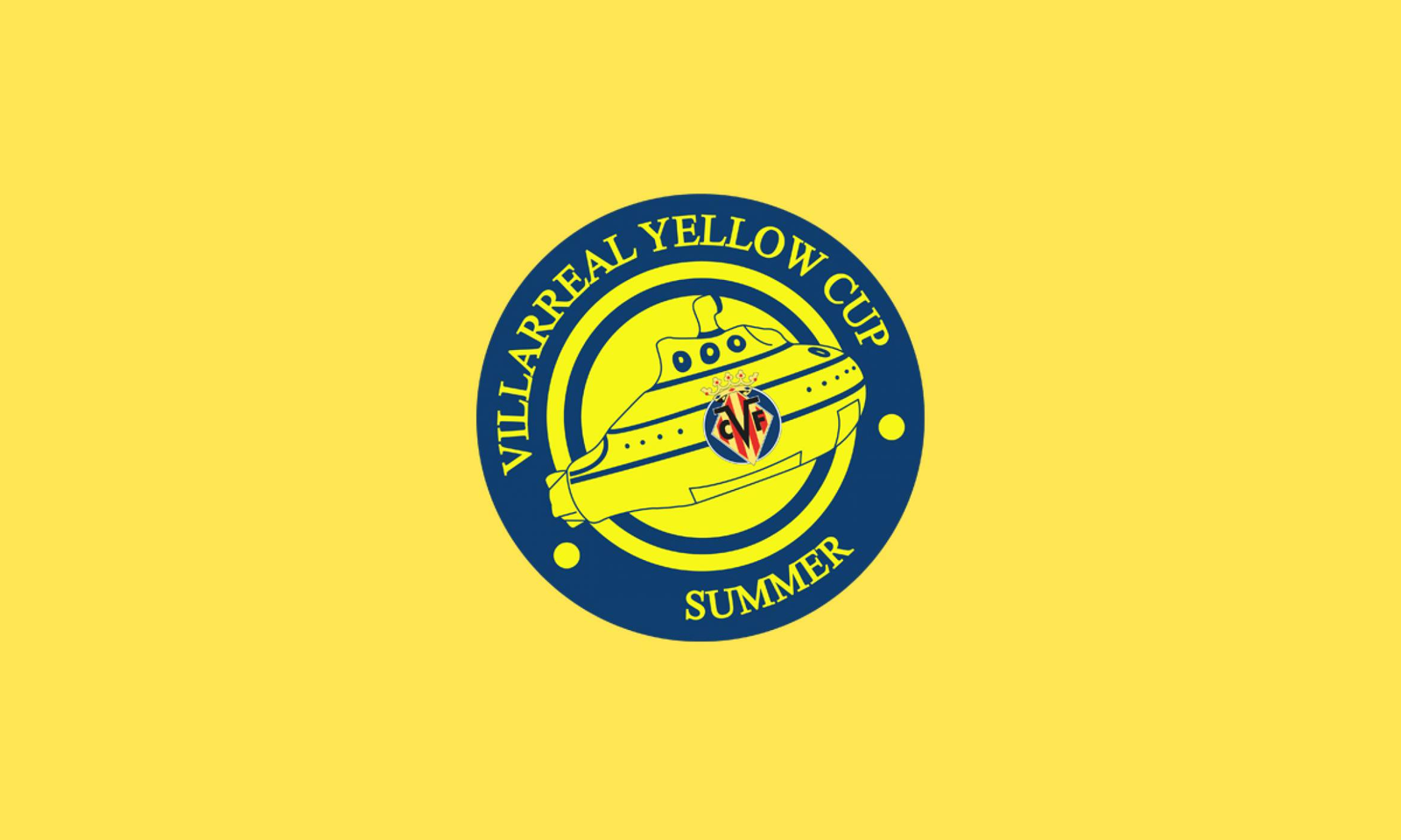 Yellow flag with a navy blue circular logo depicting a yellow submarine and text: