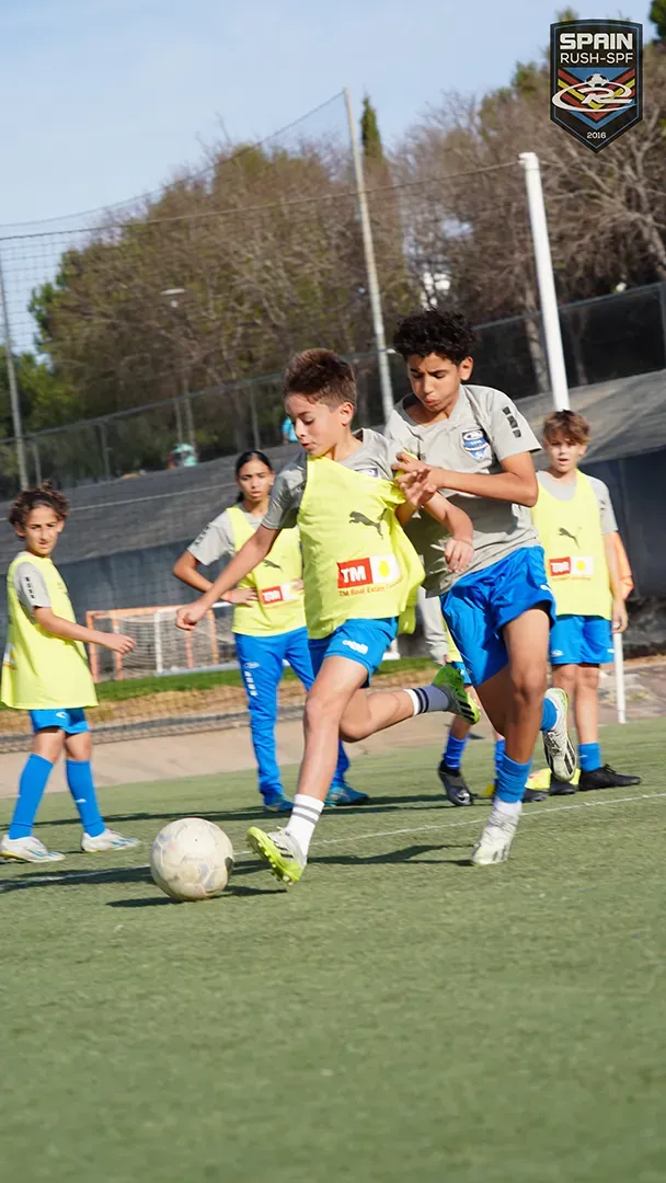 A group of young boys are playing soccer on a field.