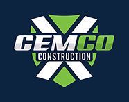 Logo for CEMCO Construction, green and white emblem on a navy background.