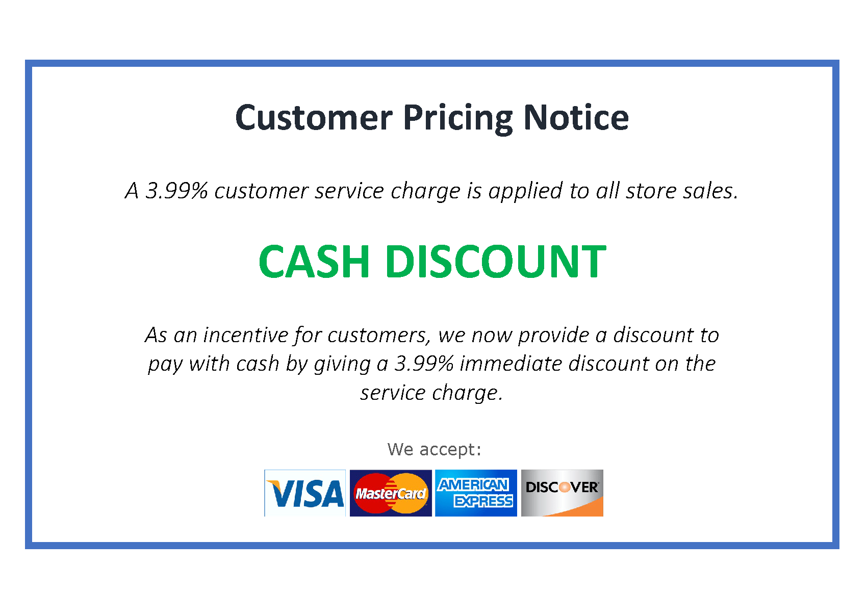 Cash Discount Program Signage