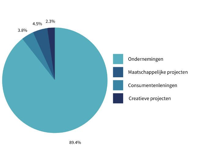Een cirkeldiagram dat het percentage verschillende soorten projecten weergeeft