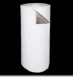 Roll of white insulation with a reflective silver layer.