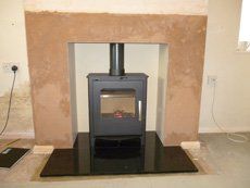 fire lit in a fireplace