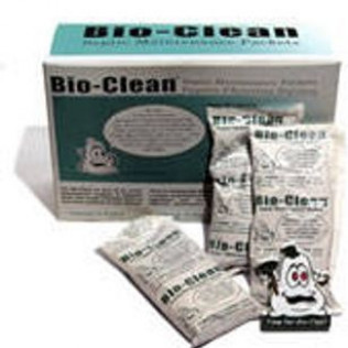 A box of bio-clean packets with a cartoon face on them.