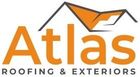 The logo for Atlas Roofing & Exteriors features the orange word "Atlas" with a stylized orange roof icon above it.