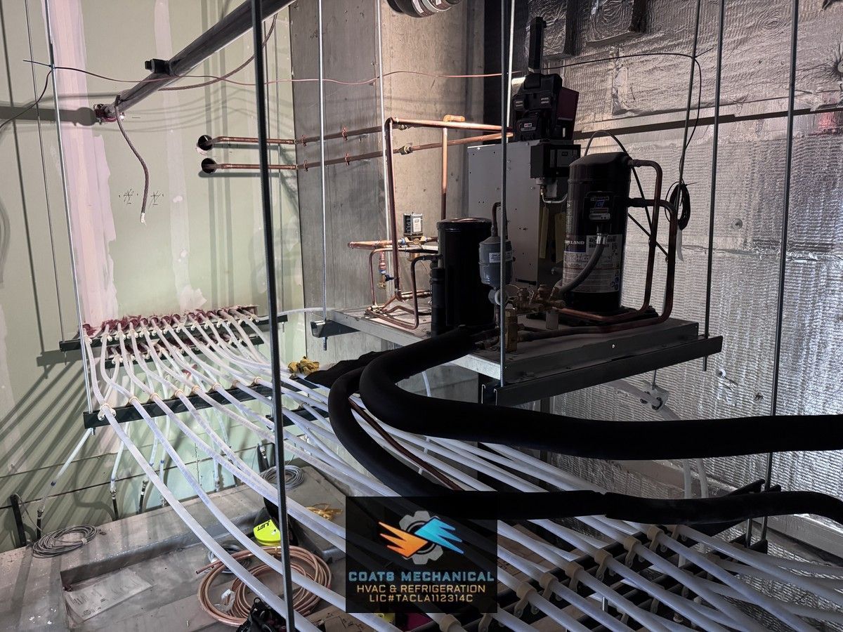 Behind the scenes of a commercial refrigeration install. Clean copper lines and careful wiring, built to last.