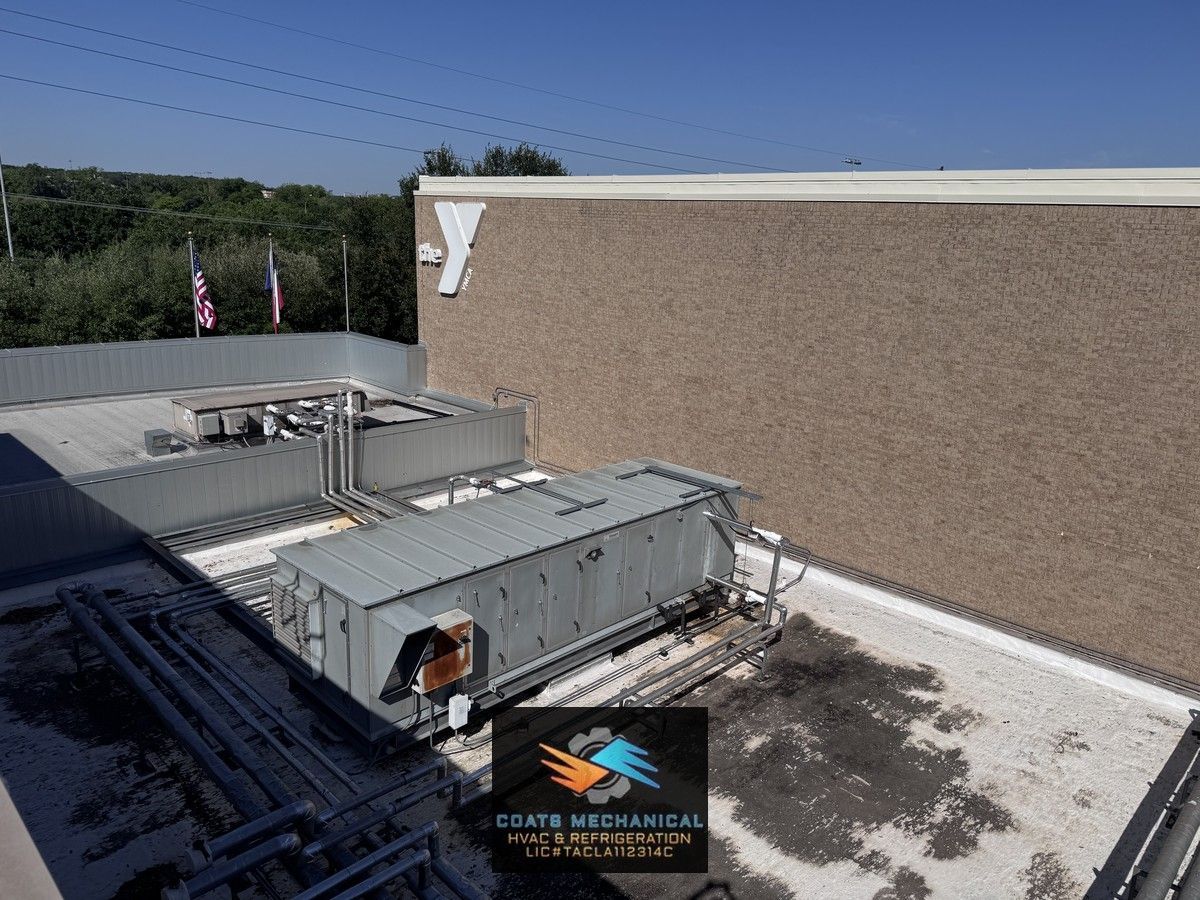 Roof top units at the YMCA in Austin, TX, were damaged by an electrical storm the night before. This is a big job!