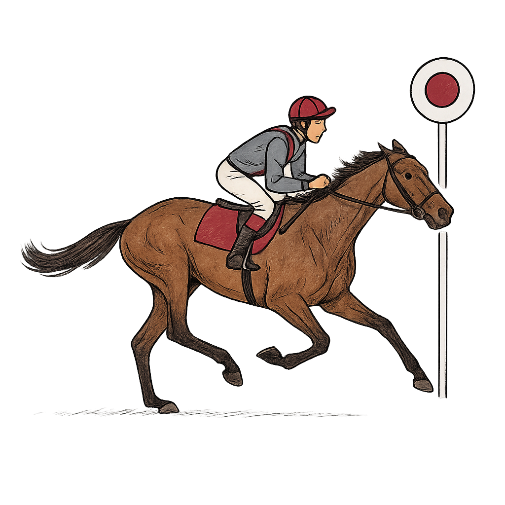 Nick Scholfield Racing Ownership A jockey rides a brown horse in a race, approaching a finishing line.