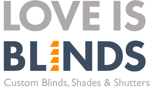 the logo for love is blinds custom blinds , shades and shutters Love is Blinds Georgia