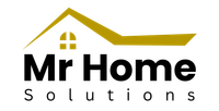 Logo: Gold house outline above "Mr Home Solutions" in black.