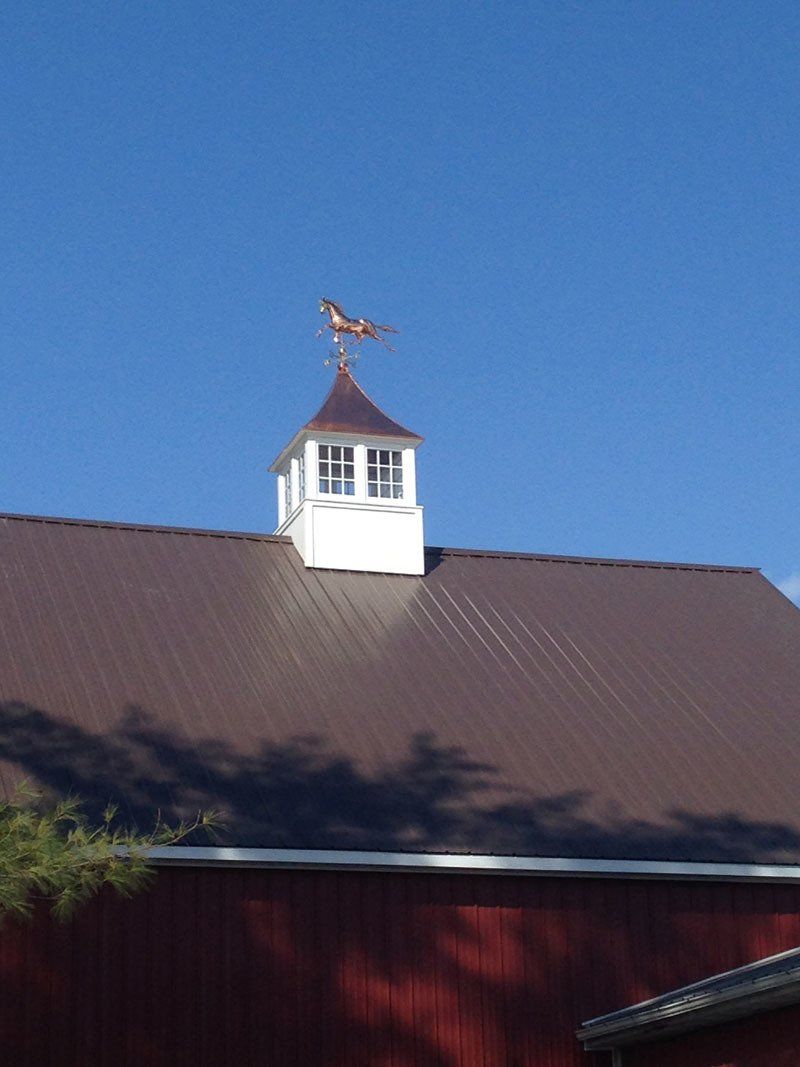 A roof with a weather vane on top of it