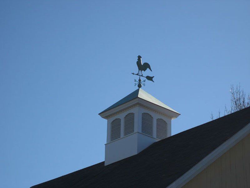 A weather vane with a rooster on top of it
