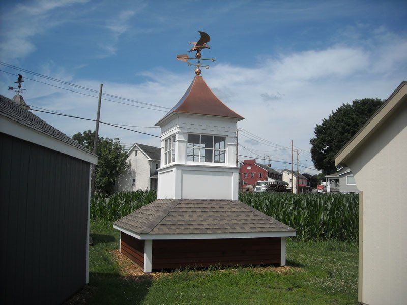 A weather vane with a bird on top of it