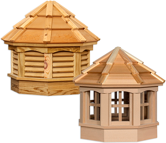 a copper roof and a wooden roof are sitting next to each other on a white background .