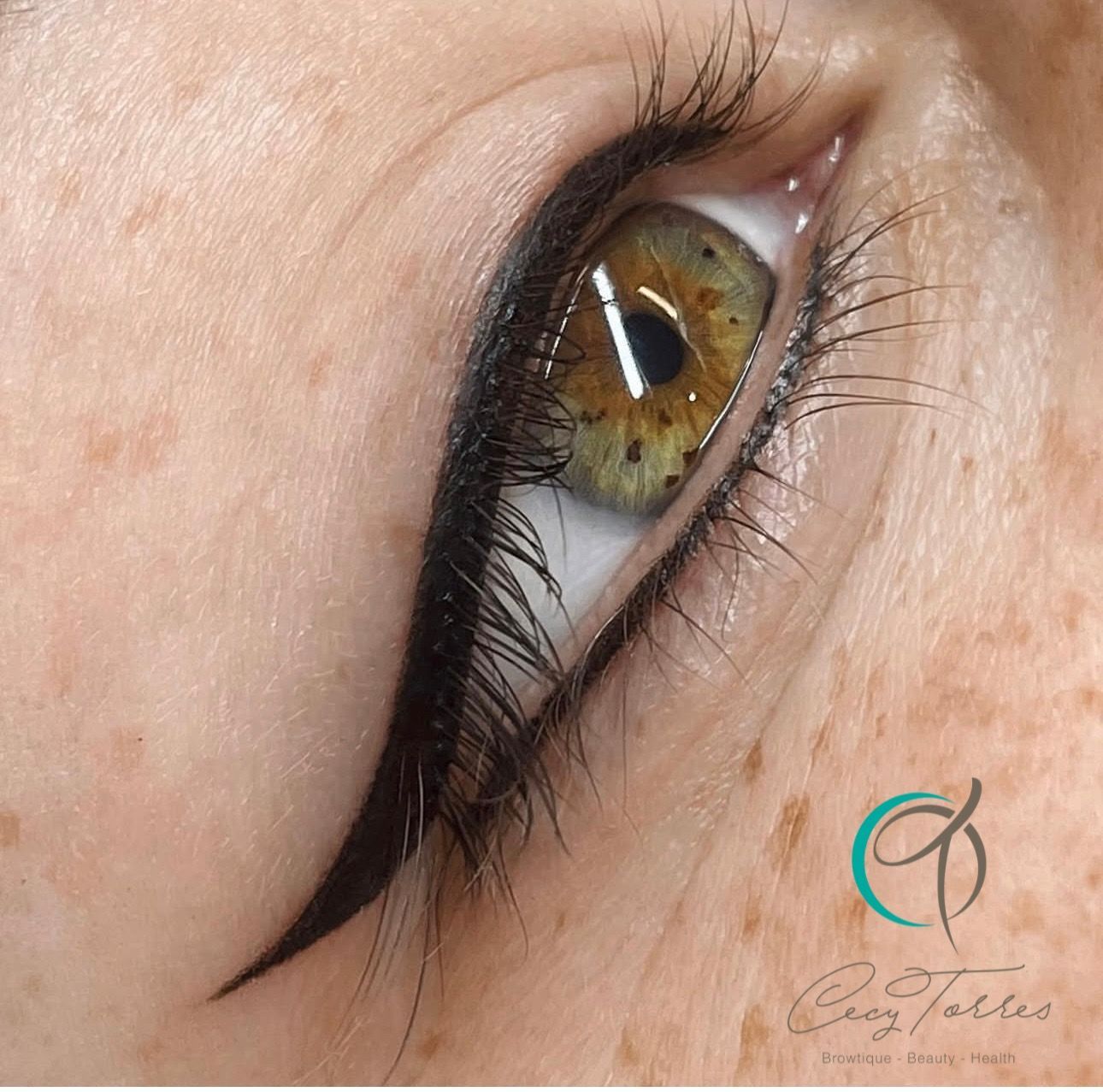 Un primer plano del ojo de una mujer con delineador negro.