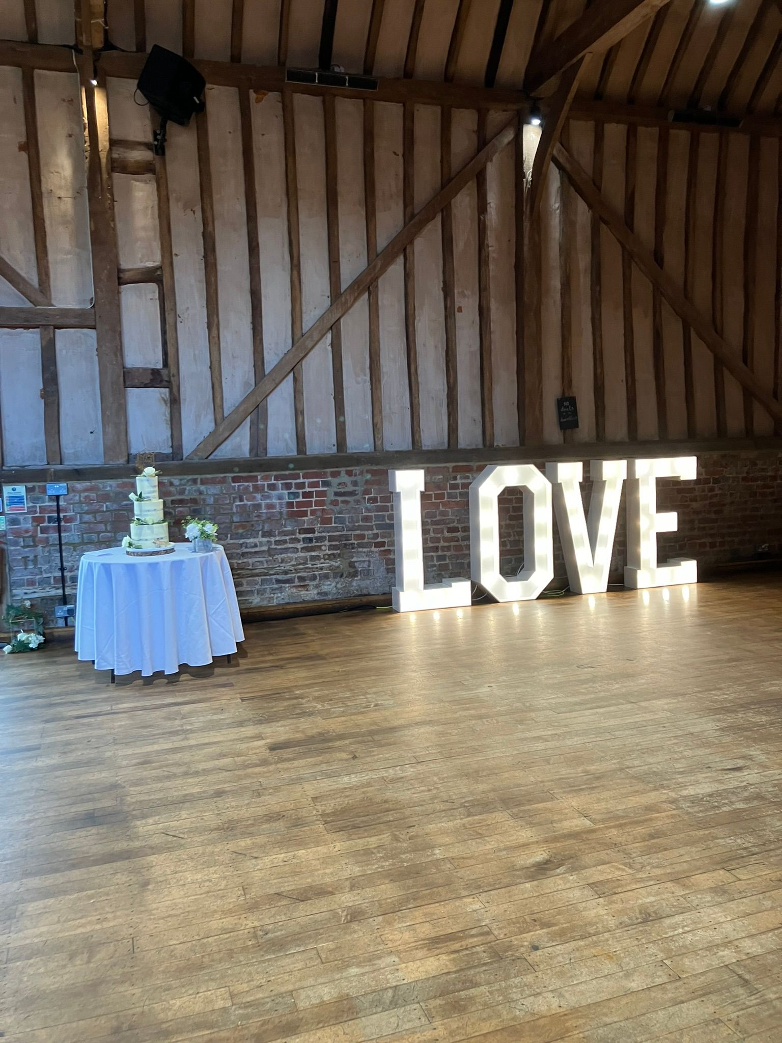 4 foot love lights in a barn
